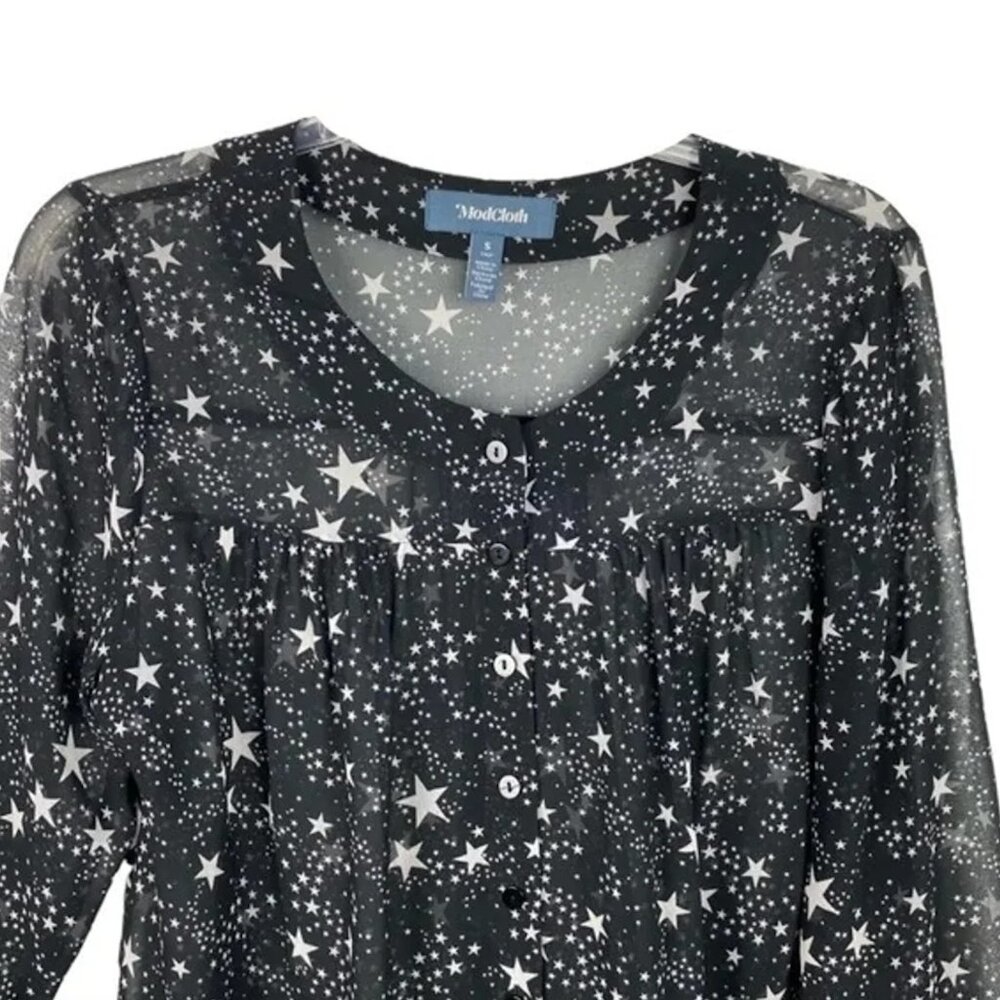 Sheer Stars Black & White Button Down Top